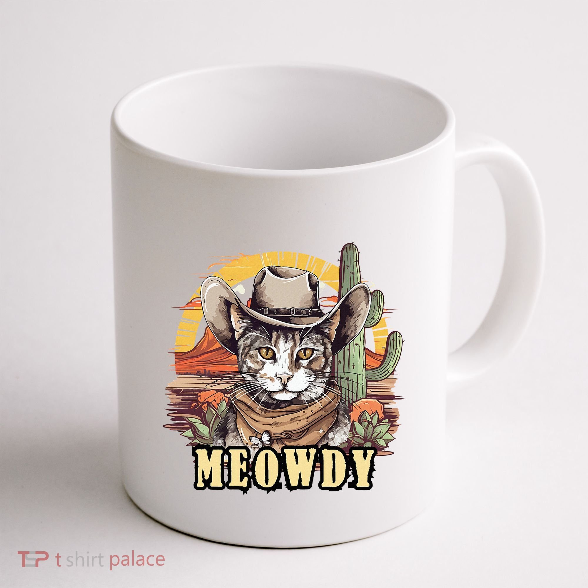 Meowdy Cat Funny Howdy Meme Wild West Cowboy Hat Coffee Mug