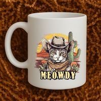 Meowdy Cat Funny Howdy Meme Wild West Cowboy Hat Coffee Mug thumb 2