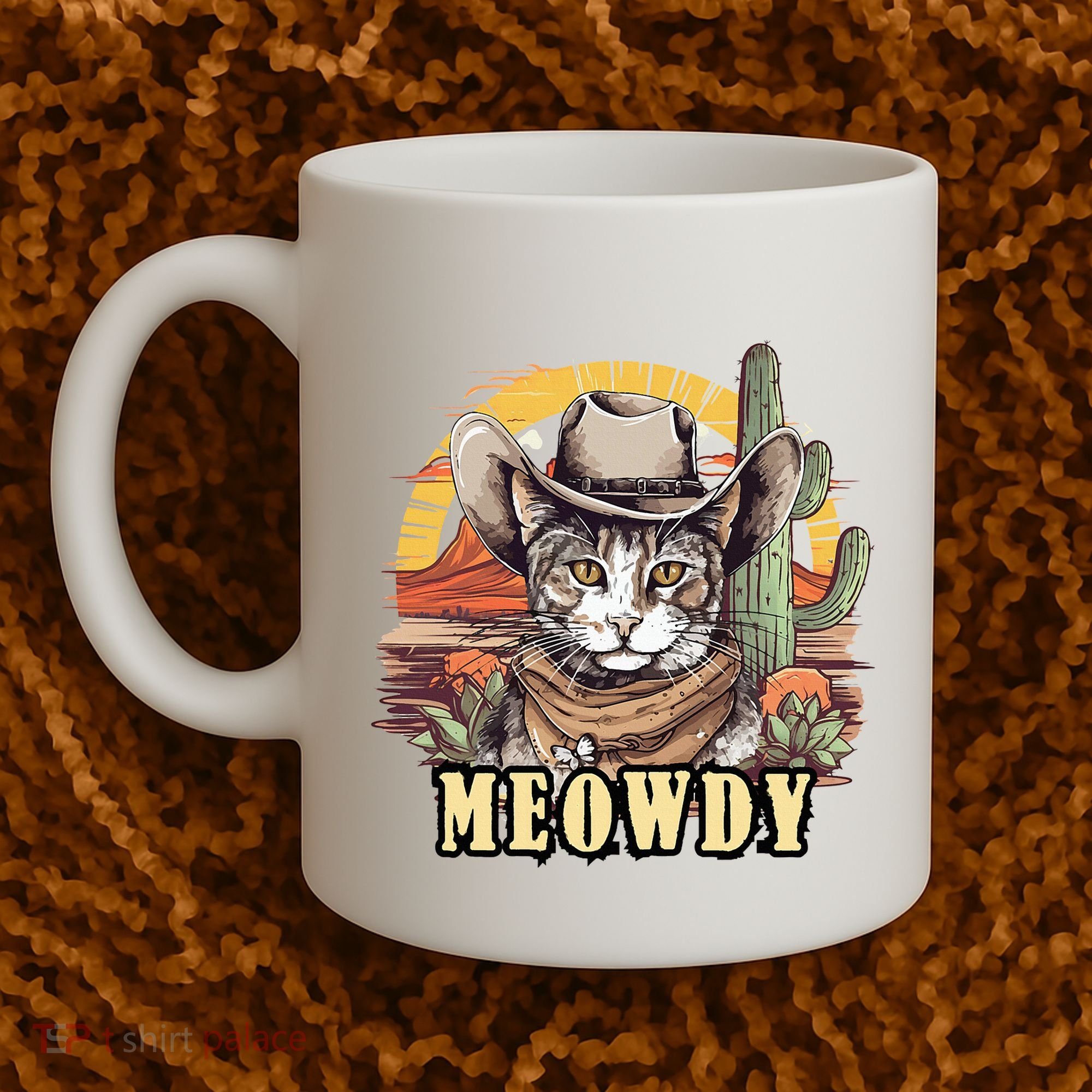 Meowdy Cat Funny Howdy Meme Wild West Cowboy Hat Coffee Mug