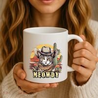 Meowdy Cat Funny Howdy Meme Wild West Cowboy Hat Coffee Mug thumb 3