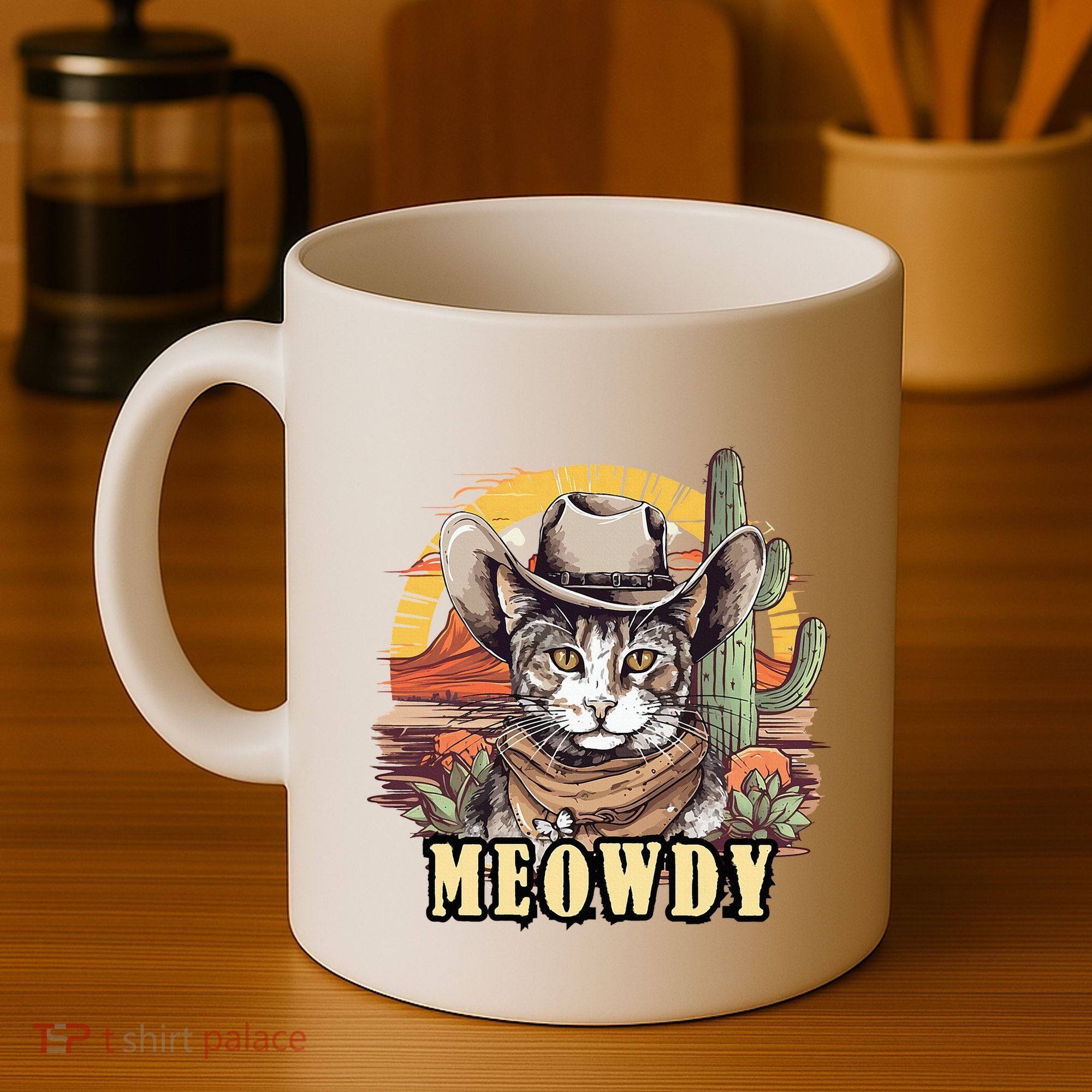 Meowdy Cat Funny Howdy Meme Wild West Cowboy Hat Coffee Mug