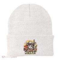 Meowdy Cat Funny Howdy Meme Wild West Cowboy Hat Beanie thumb 0