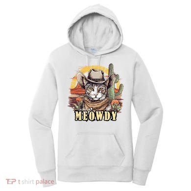 Meowdy Cat Funny Howdy Meme Wild West Cowboy Hat Women's Hoodie