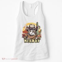 Meowdy Cat Funny Howdy Meme Wild West Cowboy Hat Women's Tank Top thumb 0