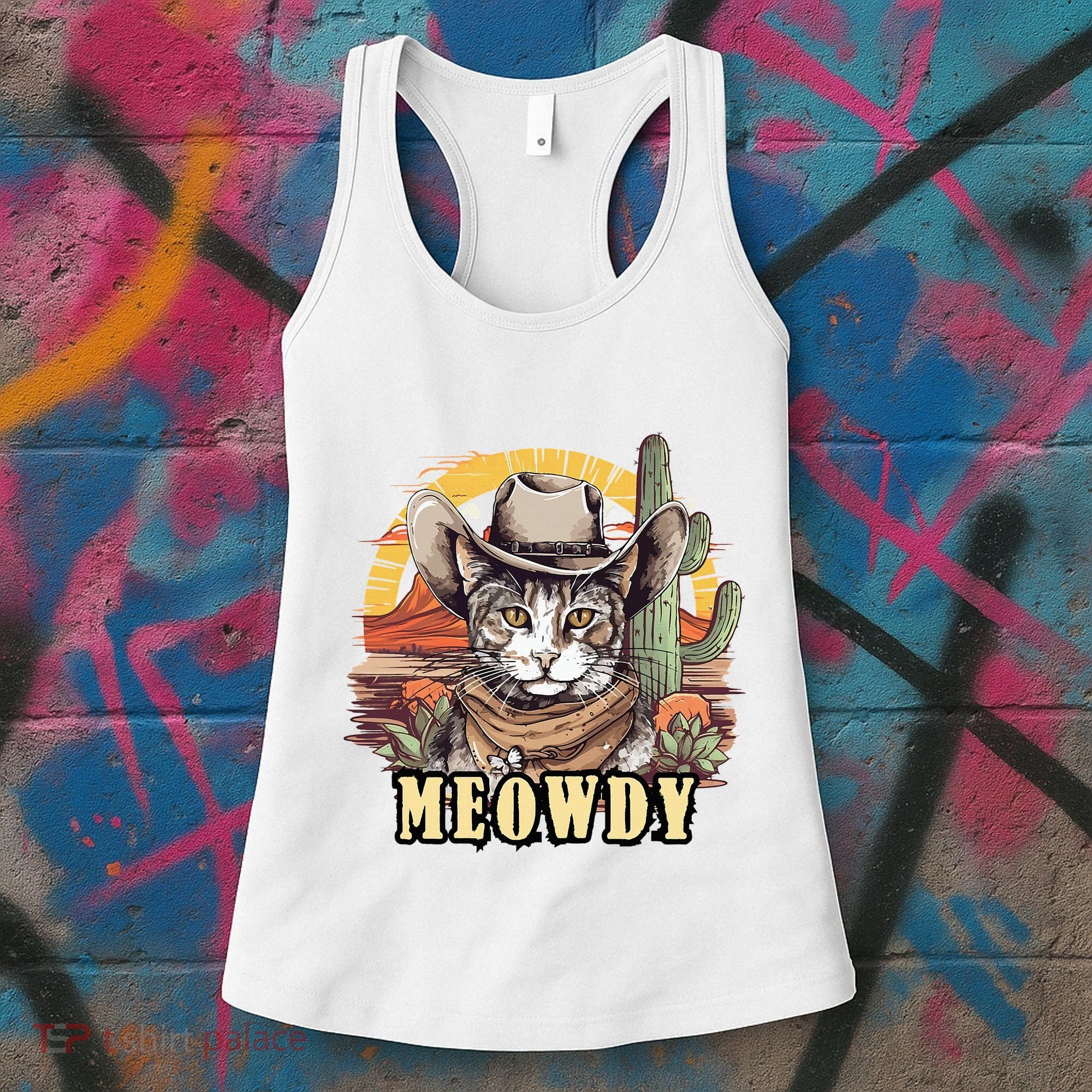 Meowdy Cat Funny Howdy Meme Wild West Cowboy Hat Women's Tank Top