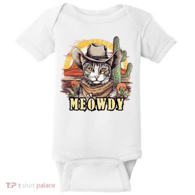 Meowdy Cat Funny Howdy Meme Wild West Cowboy Hat Baby Bodysuit