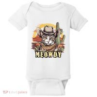 Meowdy Cat Funny Howdy Meme Wild West Cowboy Hat Baby Bodysuit thumb 0