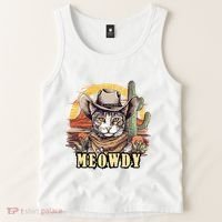 Meowdy Cat Funny Howdy Meme Wild West Cowboy Hat Tank Top thumb 2