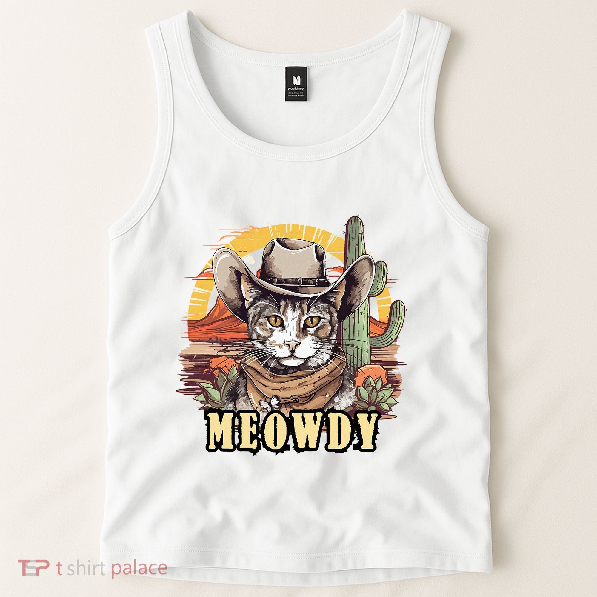 Meowdy Cat Funny Howdy Meme Wild West Cowboy Hat Tank Top
