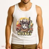 Meowdy Cat Funny Howdy Meme Wild West Cowboy Hat Tank Top thumb 3