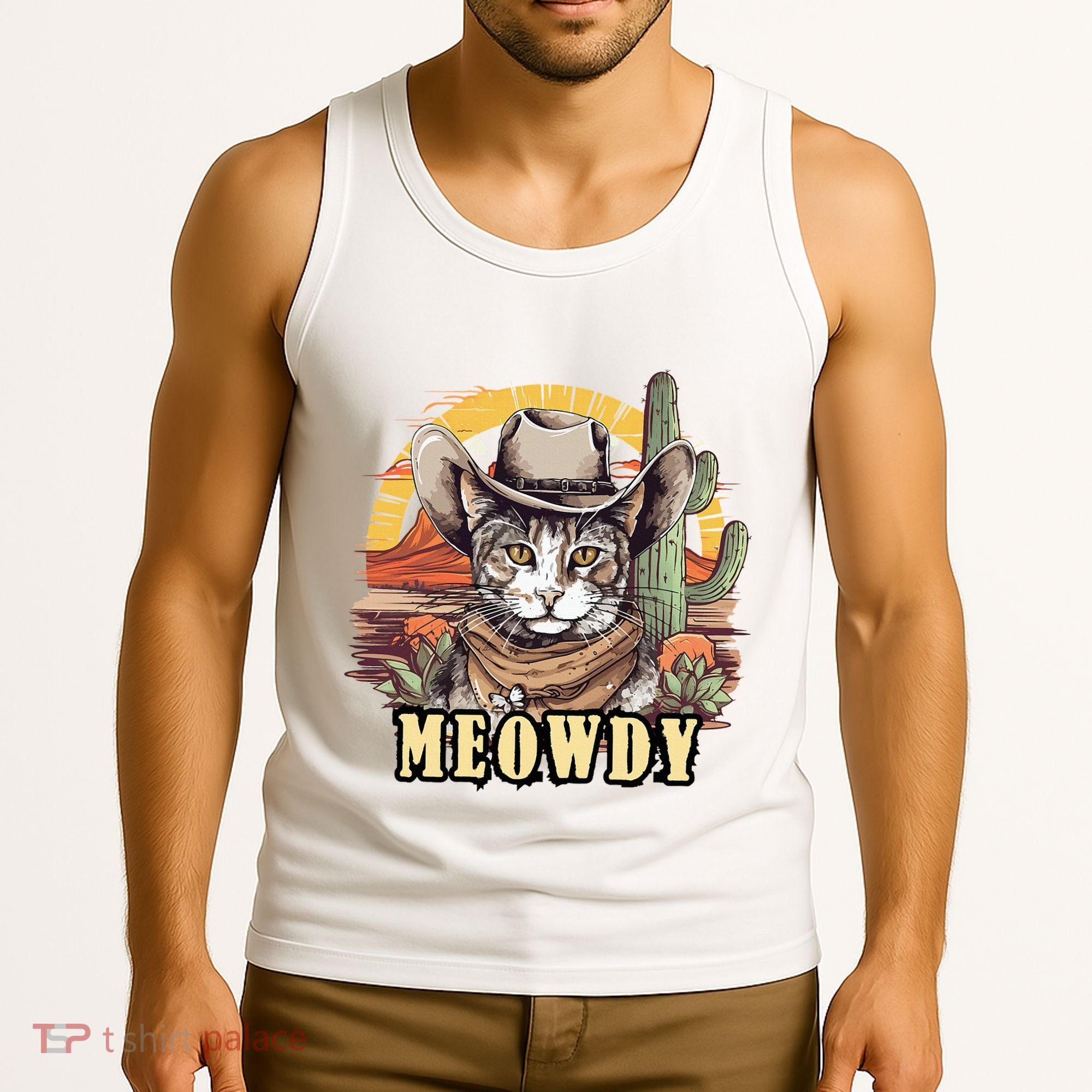 Meowdy Cat Funny Howdy Meme Wild West Cowboy Hat Tank Top