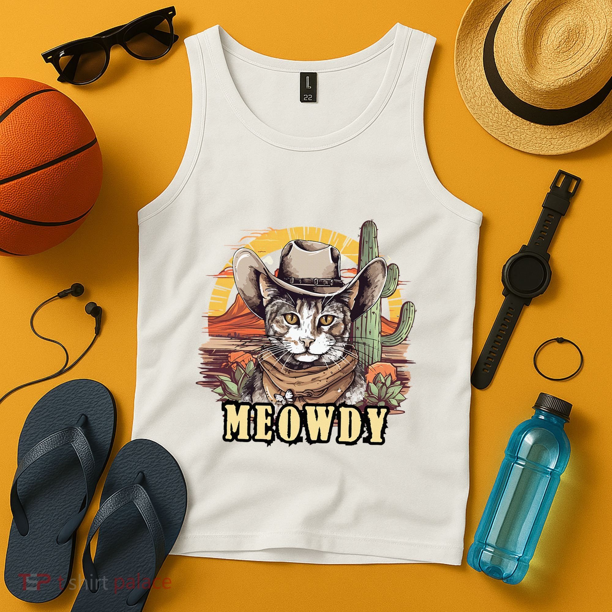 Meowdy Cat Funny Howdy Meme Wild West Cowboy Hat Tank Top