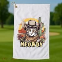 Meowdy Cat Funny Howdy Meme Wild West Cowboy Hat Golf Towel thumb 1