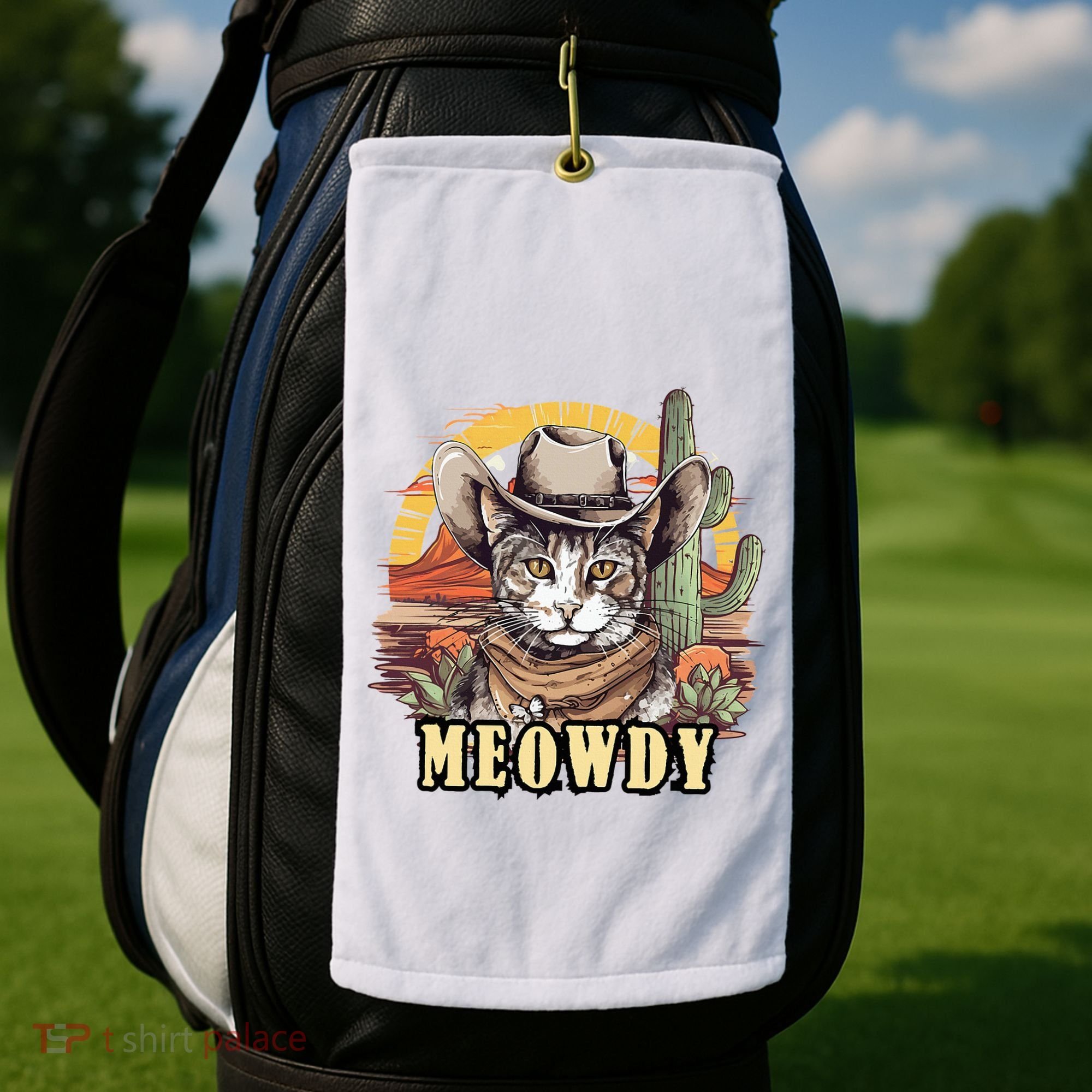 Meowdy Cat Funny Howdy Meme Wild West Cowboy Hat Golf Towel