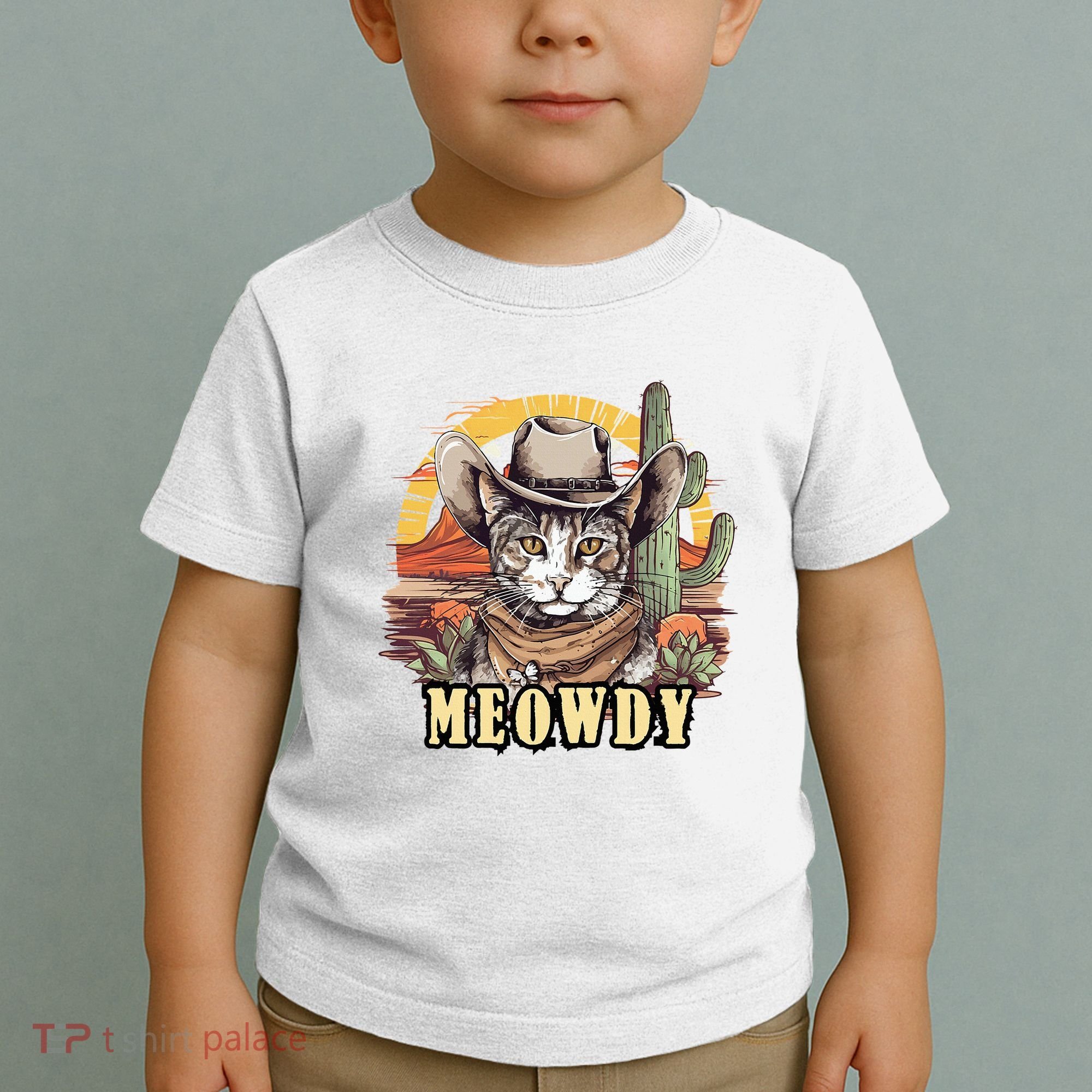 Meowdy Cat Funny Howdy Meme Wild West Cowboy Hat Toddler T-Shirt