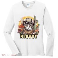 Meowdy Cat Funny Howdy Meme Wild West Cowboy Hat Women's Long Sleeve Shirt thumb 0