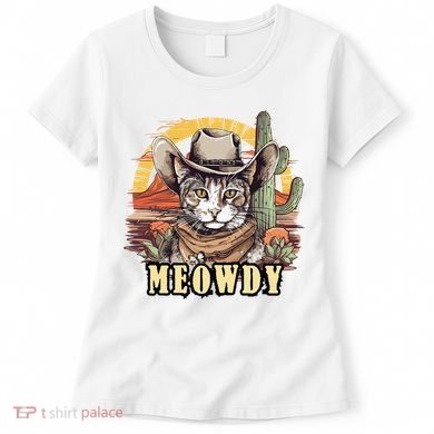 Meowdy Cat Funny Howdy Meme Wild West Cowboy Hat Women's T-Shirt