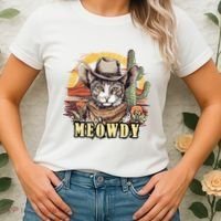 Meowdy Cat Funny Howdy Meme Wild West Cowboy Hat Women's T-Shirt thumb 2