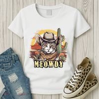 Meowdy Cat Funny Howdy Meme Wild West Cowboy Hat Women's T-Shirt thumb 3
