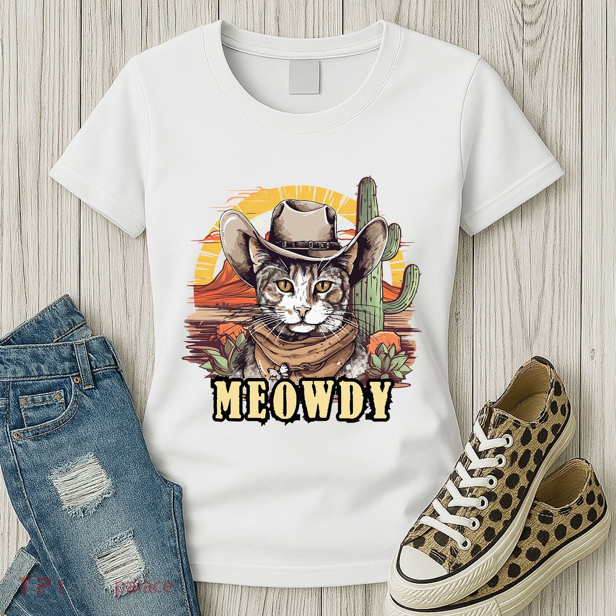 Meowdy Cat Funny Howdy Meme Wild West Cowboy Hat Women's T-Shirt