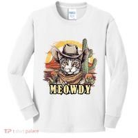 Meowdy Cat Funny Howdy Meme Wild West Cowboy Hat Kids Long Sleeve Shirt thumb 0