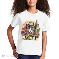 Meowdy Cat Funny Howdy Meme Wild West Cowboy Hat Kids T-Shirt thumb 2