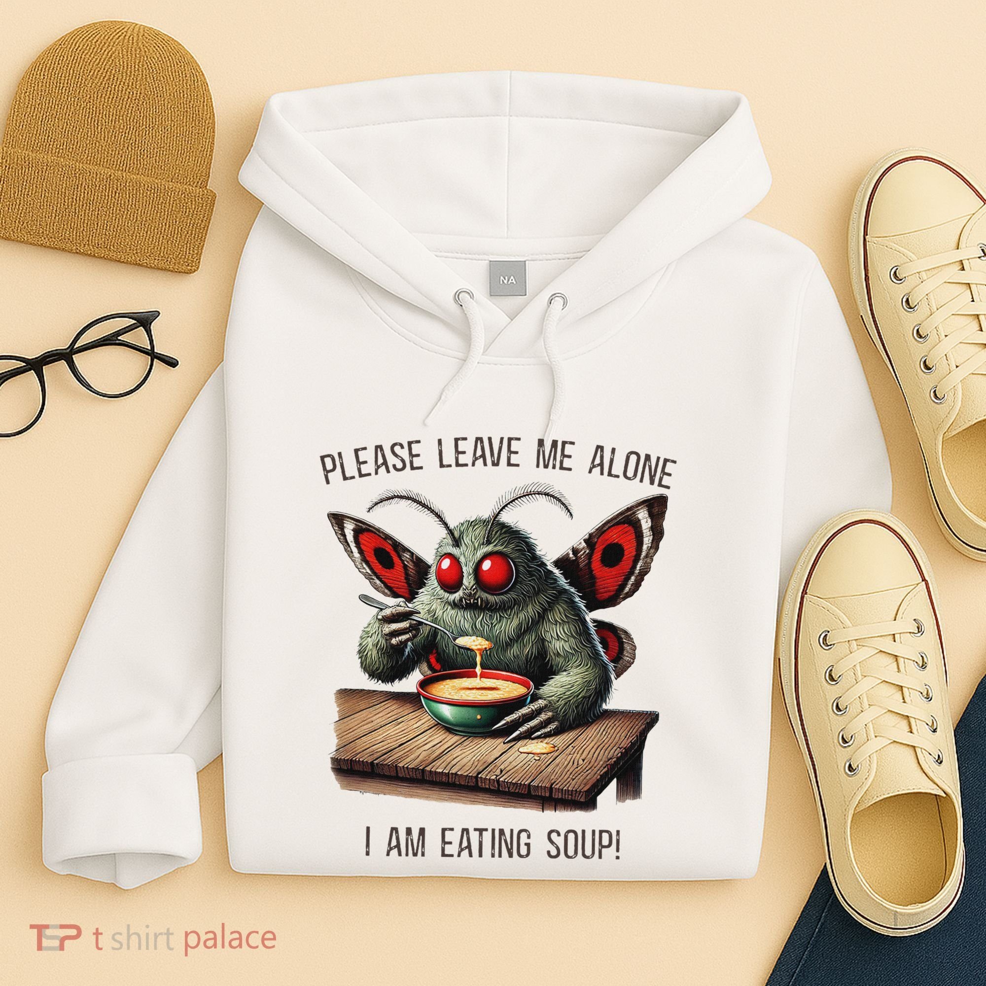 Mothman Cryptozoology Funny Cryptid Mothman Eating Soup Hoodie