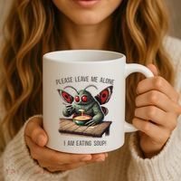 Mothman Cryptozoology Funny Cryptid Mothman Eating Soup Coffee Mug thumb 3