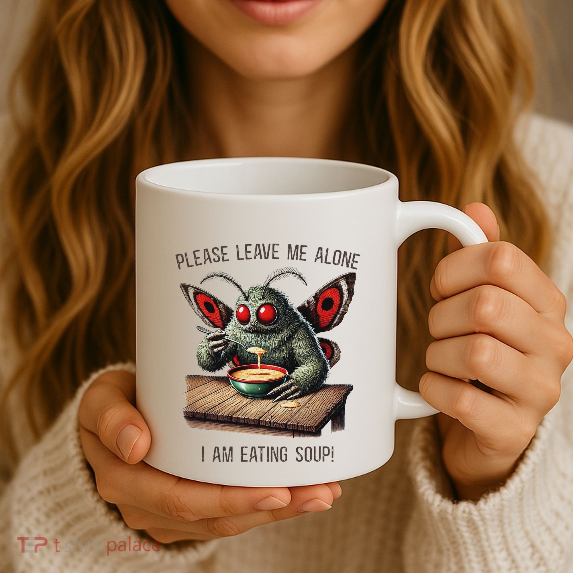 Mothman Cryptozoology Funny Cryptid Mothman Eating Soup Coffee Mug