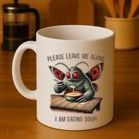 Mothman Cryptozoology Funny Cryptid Mothman Eating Soup Coffee Mug thumb 4