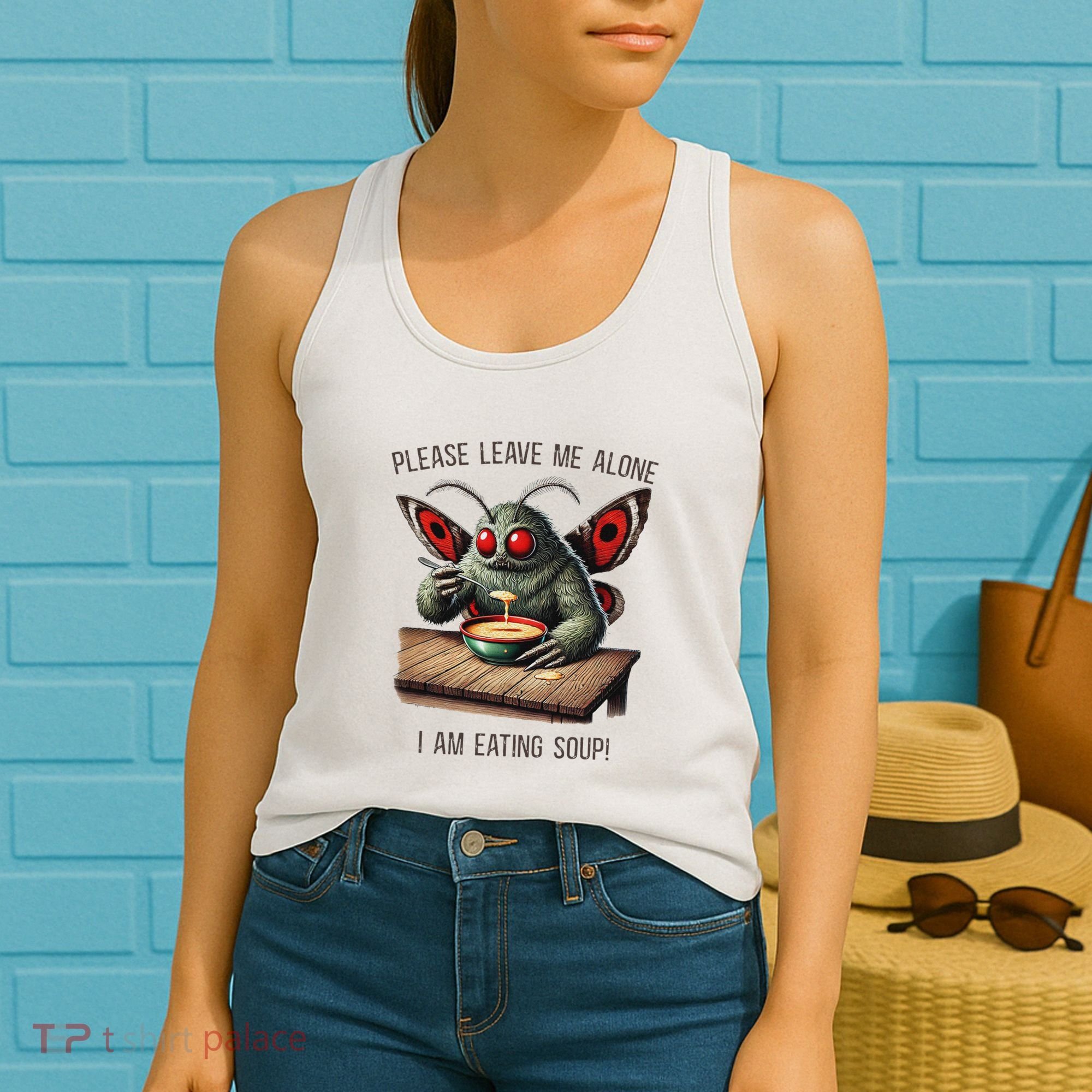 Mothman Cryptozoology Funny Cryptid Mothman Eating Soup Women's Tank Top