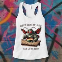 Mothman Cryptozoology Funny Cryptid Mothman Eating Soup Women's Tank Top thumb 3