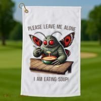 Mothman Cryptozoology Funny Cryptid Mothman Eating Soup Golf Towel thumb 1