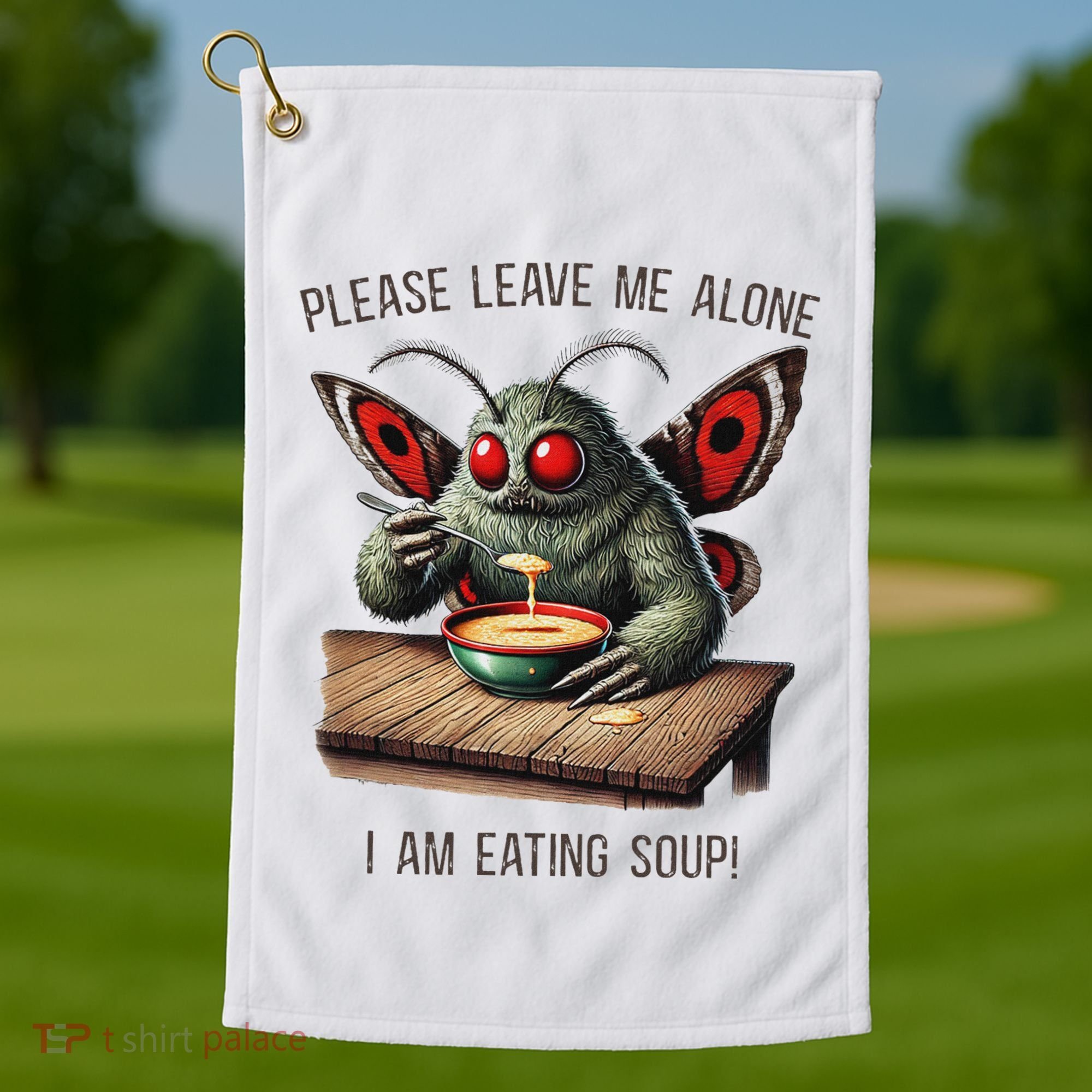 Mothman Cryptozoology Funny Cryptid Mothman Eating Soup Golf Towel