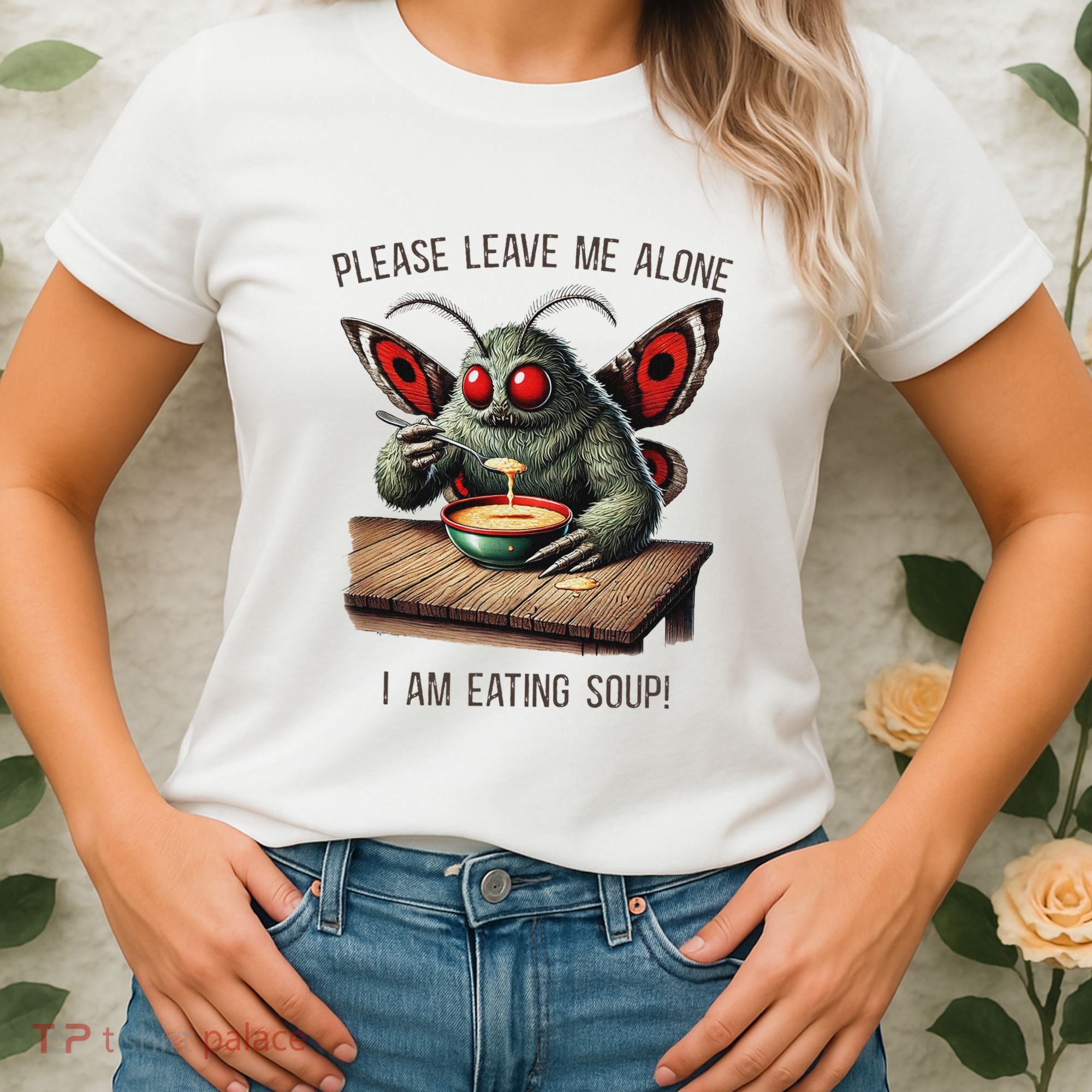 Mothman Cryptozoology Funny Cryptid Mothman Eating Soup Women's T-Shirt