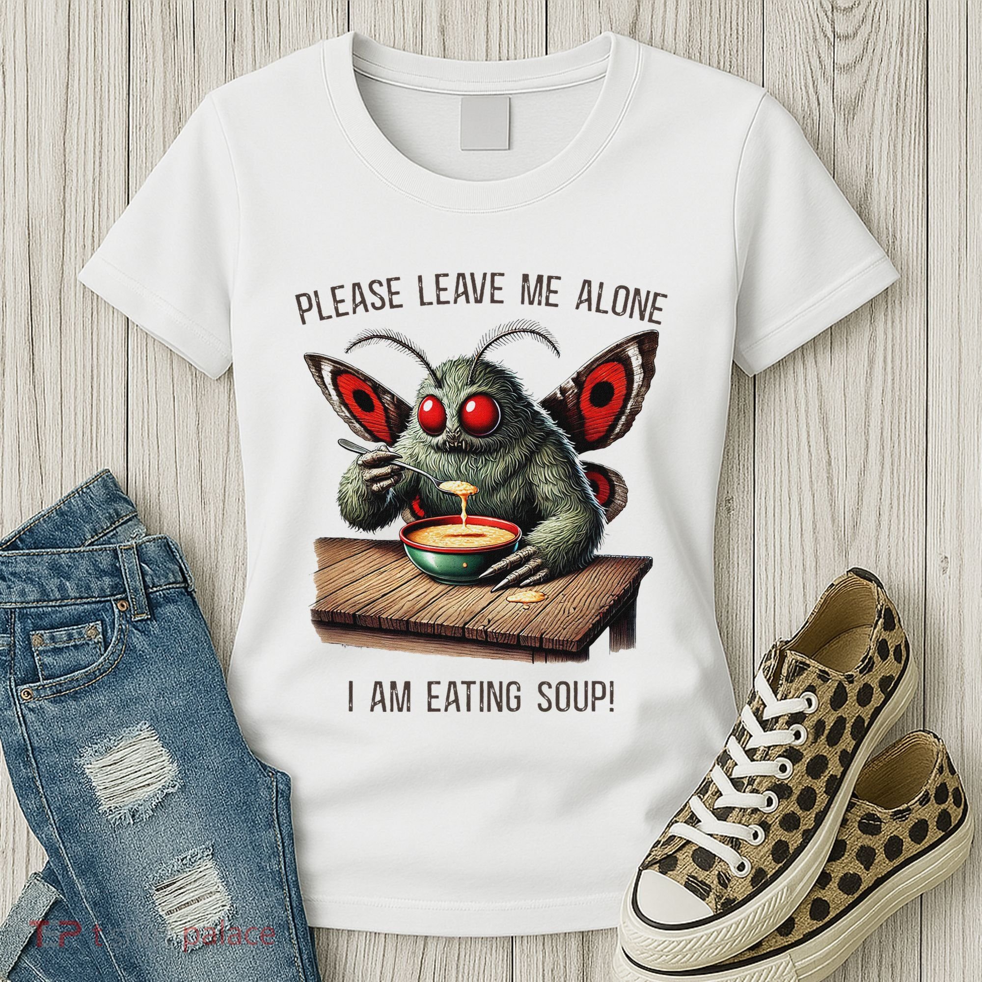 Mothman Cryptozoology Funny Cryptid Mothman Eating Soup Women's T-Shirt