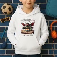 Mothman Cryptozoology Funny Cryptid Mothman Eating Soup Kids Hoodie thumb 2