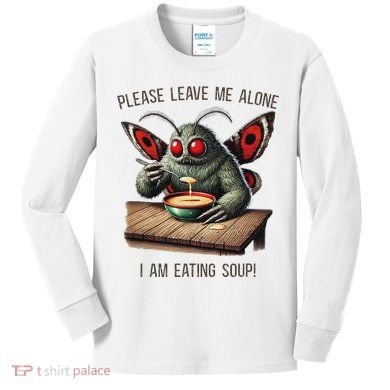 Mothman Cryptozoology Funny Cryptid Mothman Eating Soup Kids Long Sleeve Shirt