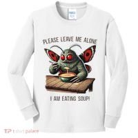 Mothman Cryptozoology Funny Cryptid Mothman Eating Soup Kids Long Sleeve Shirt thumb 0