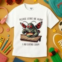 Mothman Cryptozoology Funny Cryptid Mothman Eating Soup Kids T-Shirt thumb 3