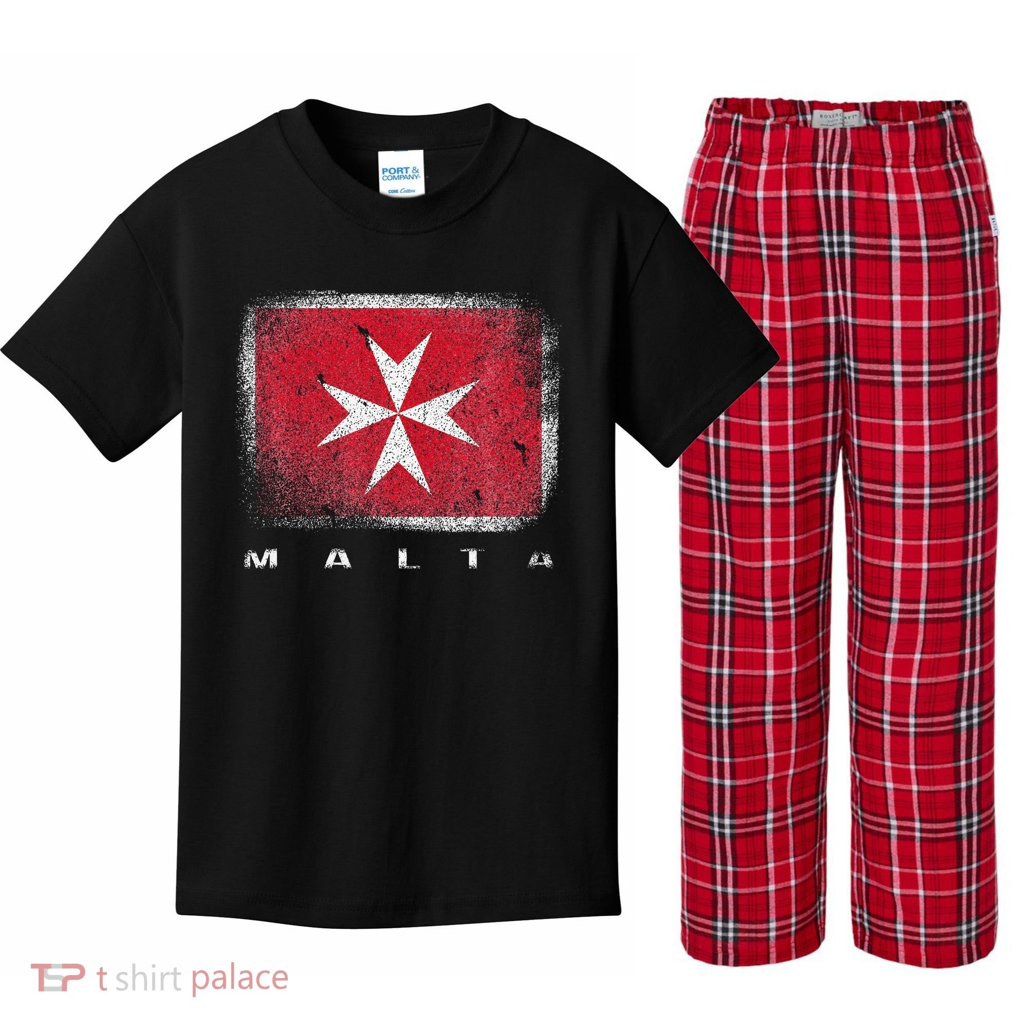 Maltese Cross Flag Malta Love Gift Souvenir Kids Plaid Pajama Set
