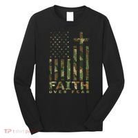 Military Camo Faith Over Fear Inspirational Christian Long Sleeve Shirt thumb 0