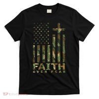 Military Camo Faith Over Fear Inspirational Christian T-Shirt thumb 0