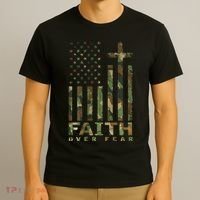 Military Camo Faith Over Fear Inspirational Christian T-Shirt thumb 3