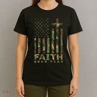 Military Camo Faith Over Fear Inspirational Christian T-Shirt thumb 4