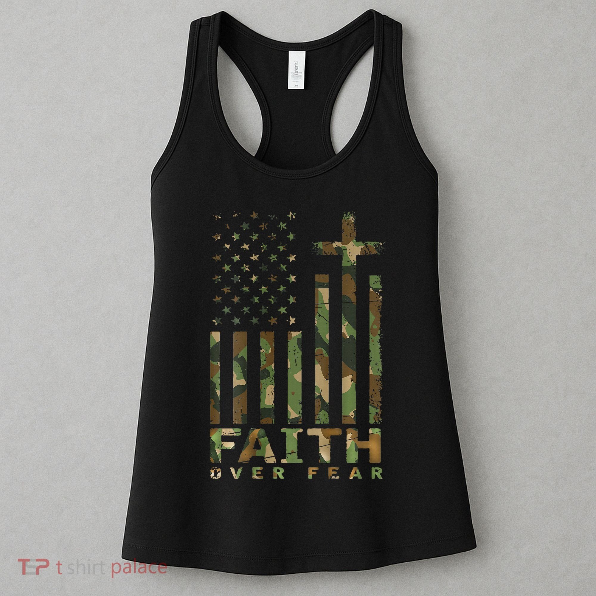 Military Camo Faith Over Fear Inspirational Christian Women's Tank Top