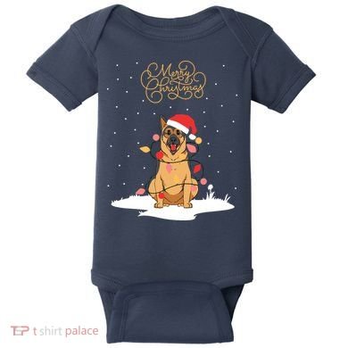 Merry Christmas Funny Xmas Christmas German Shepherd Baby Bodysuit