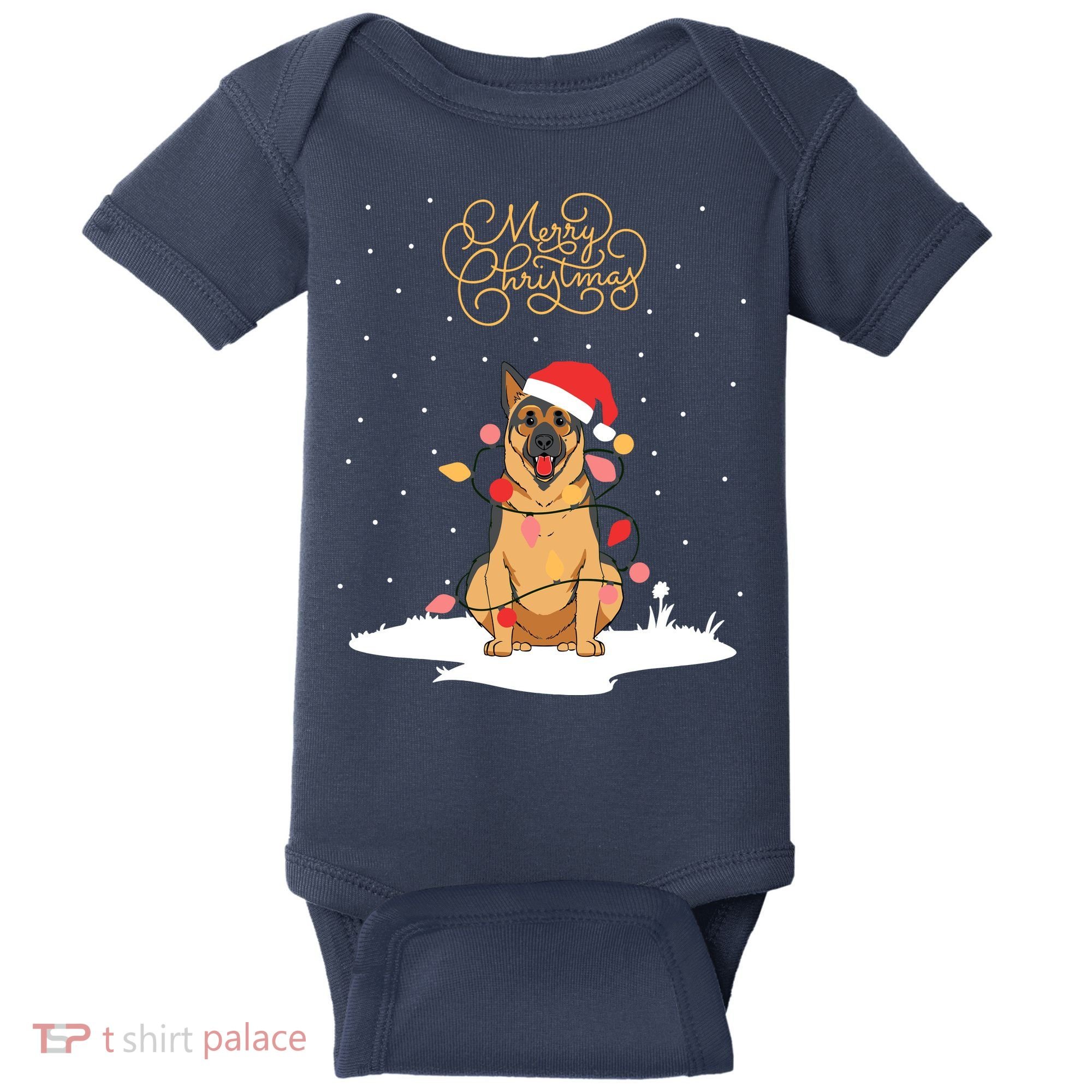 Merry Christmas Funny Xmas Christmas German Shepherd Baby Bodysuit