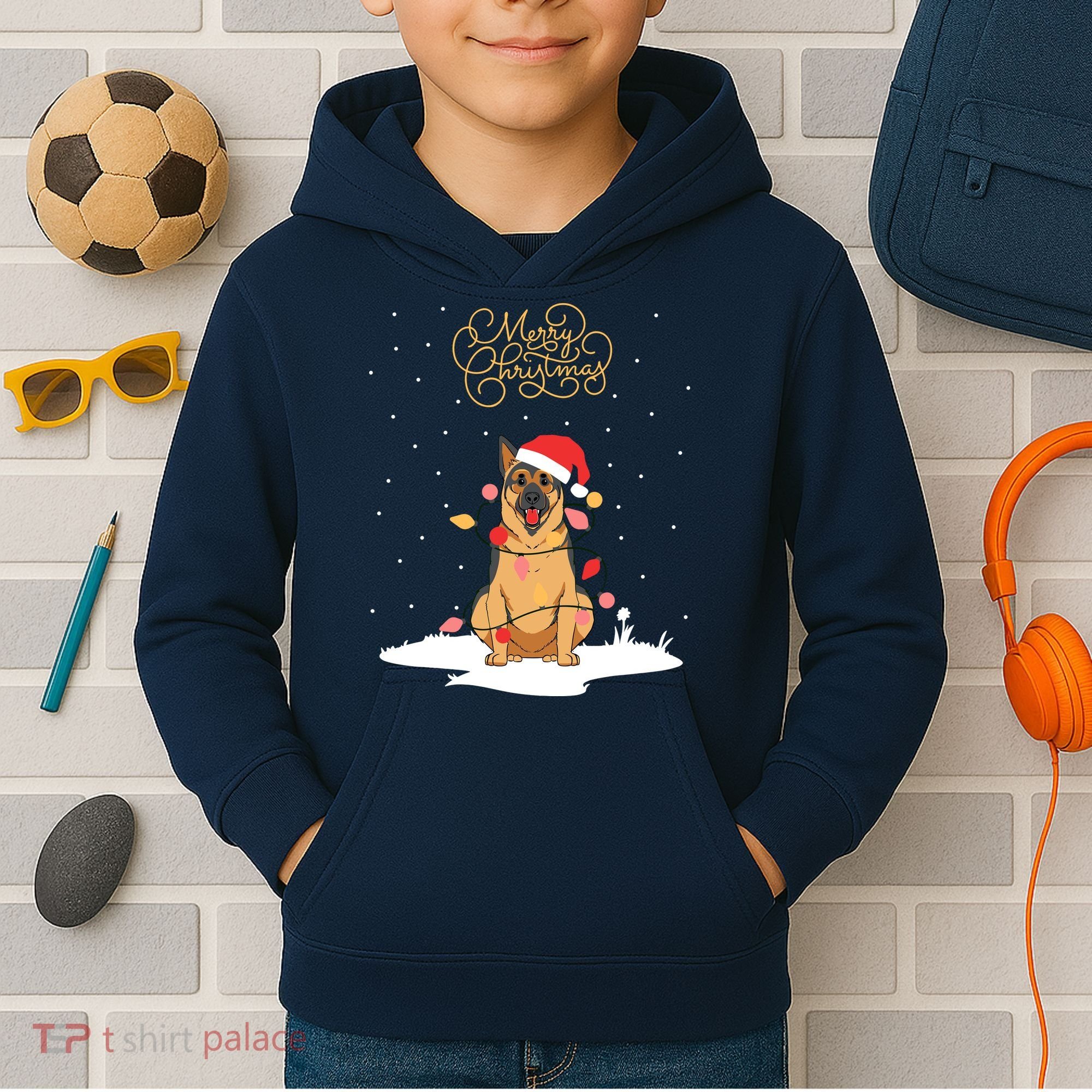 Merry Christmas Funny Xmas Christmas German Shepherd Kids Hoodie