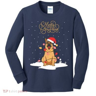 Merry Christmas Funny Xmas Christmas German Shepherd Kids Long Sleeve Shirt